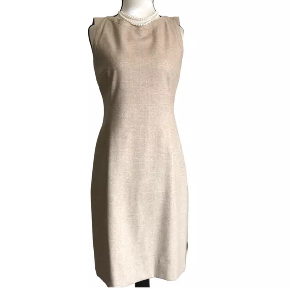 AKRIS PUNTO Tan Sleeveless Check Wool Midi Dress Size Medium - Picture 16 of 16